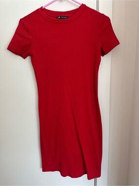 Zara Vibrant Red Short Ribbed Mini Dress